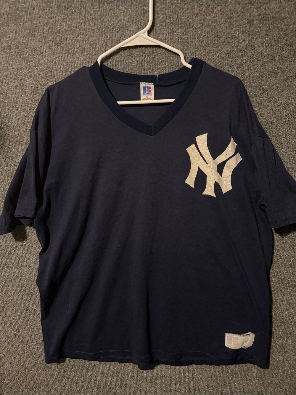Russell Athletic Navy V-Neck New York Yankees Tee, vintage,